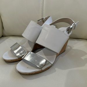 Calvin Klein White and Silver Wedges 6